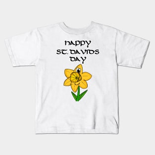 Happy St David's Day Cartoon Daffodil Wales Kids T-Shirt